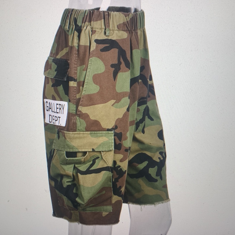 Camo Cargo Shorts for Women - Green Brown Woodland Print - Picture 3 of 4